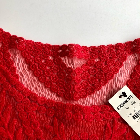 Express| NWT|Bold Red Lace Mini Dress| Long Sleeve Size XS - Picture 4 of 4
